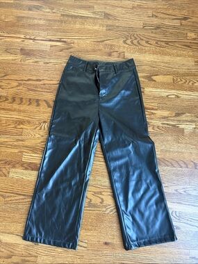 Black Faux Leather Straight-Leg Chinos